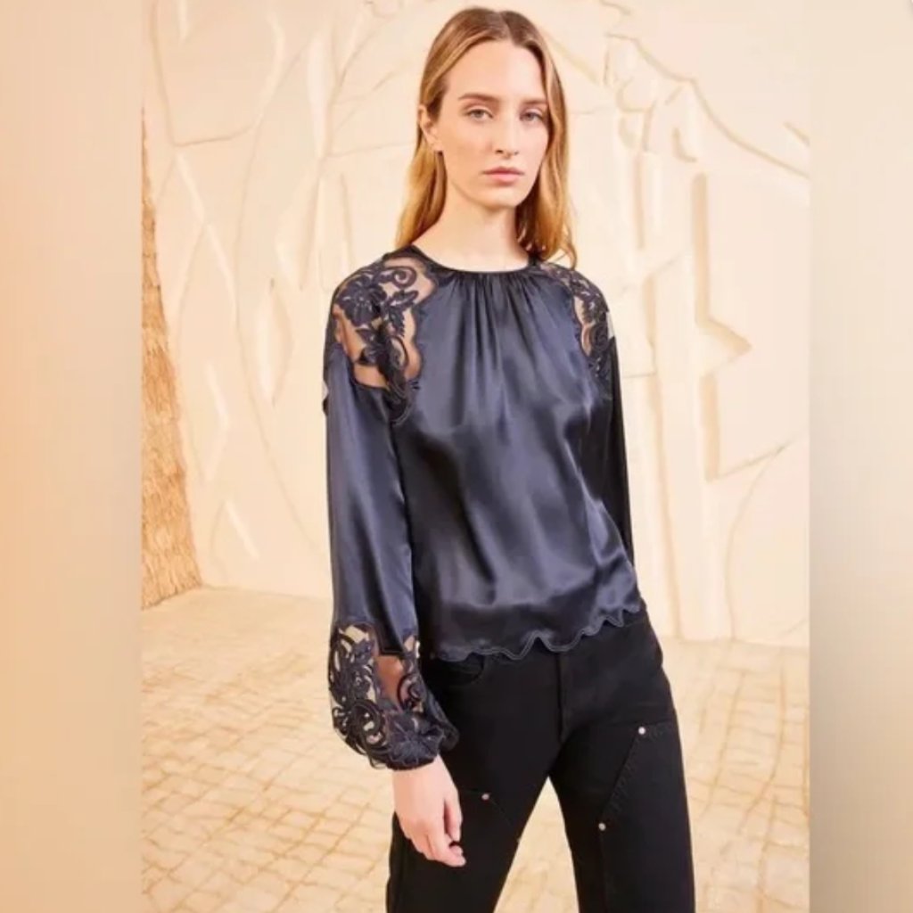 Nwot Ulla Johnson Silk Mathilde Blouse In Noir M $590